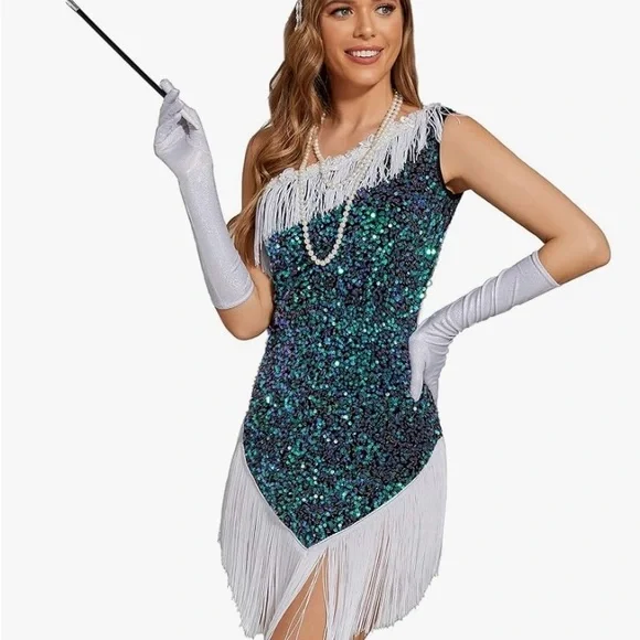 green emerald velvet dress 1920s Green Flapper Adult Costume main image 1